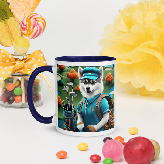 Pomsky Golfer- Mug with Color Inside v15