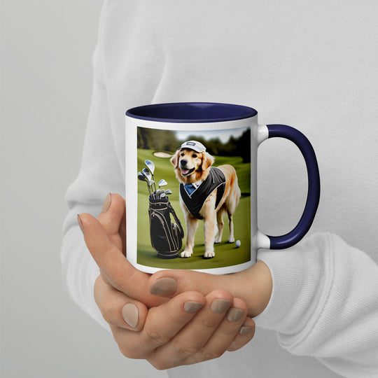 Golden Retriever Golfer- Mug with Color Inside V3