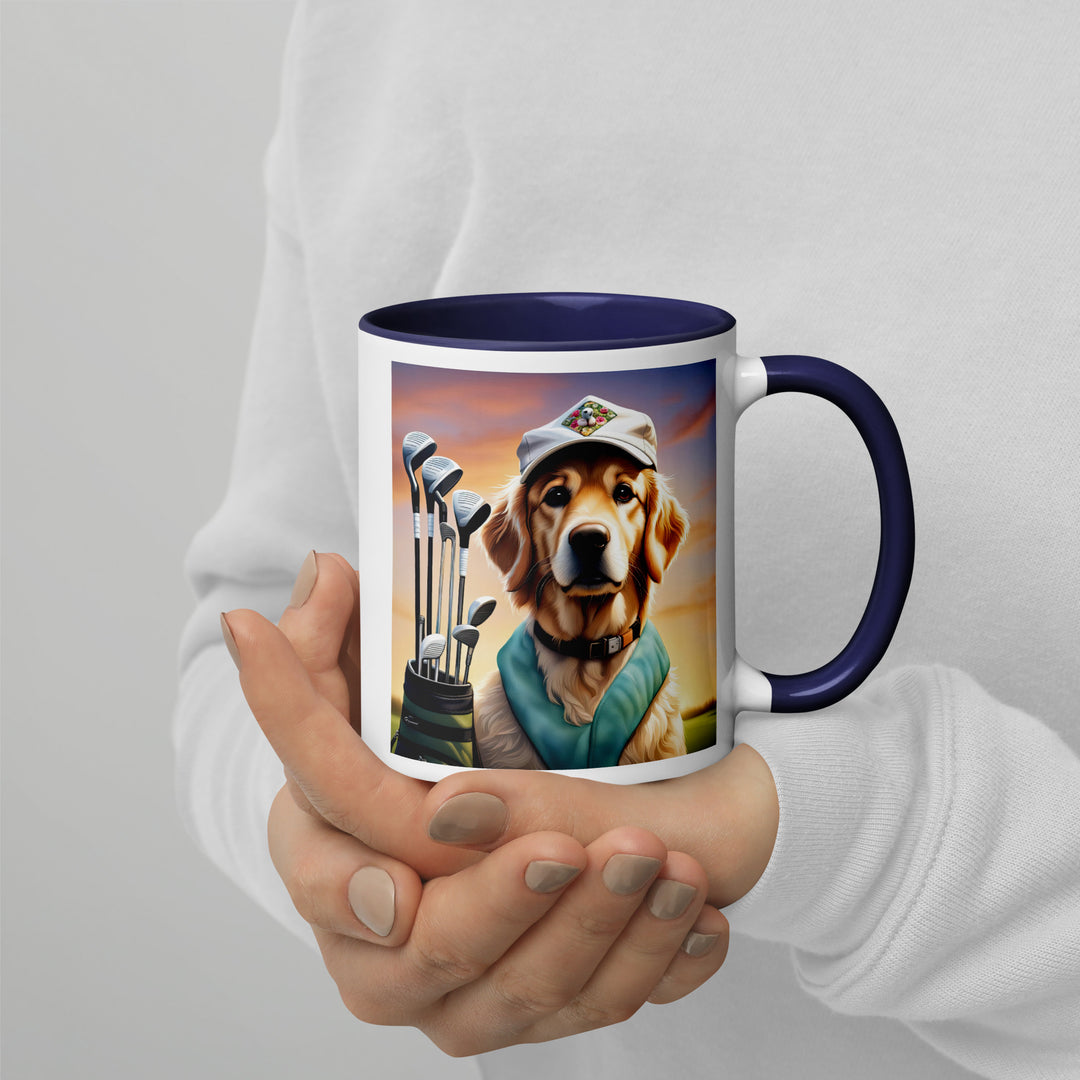 Golden Retriever Golfer- Mug with Color Inside V4