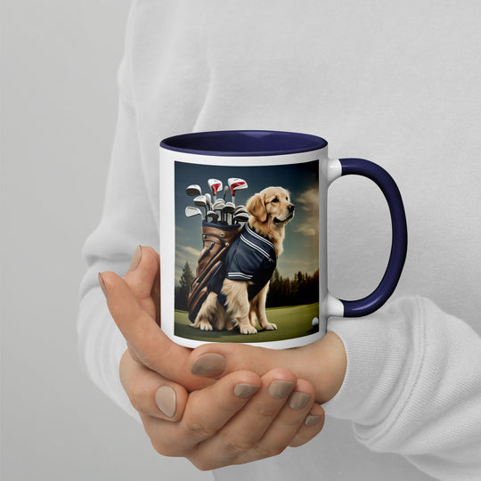 Golden Retriever Golfer- Mug with Color Inside V5