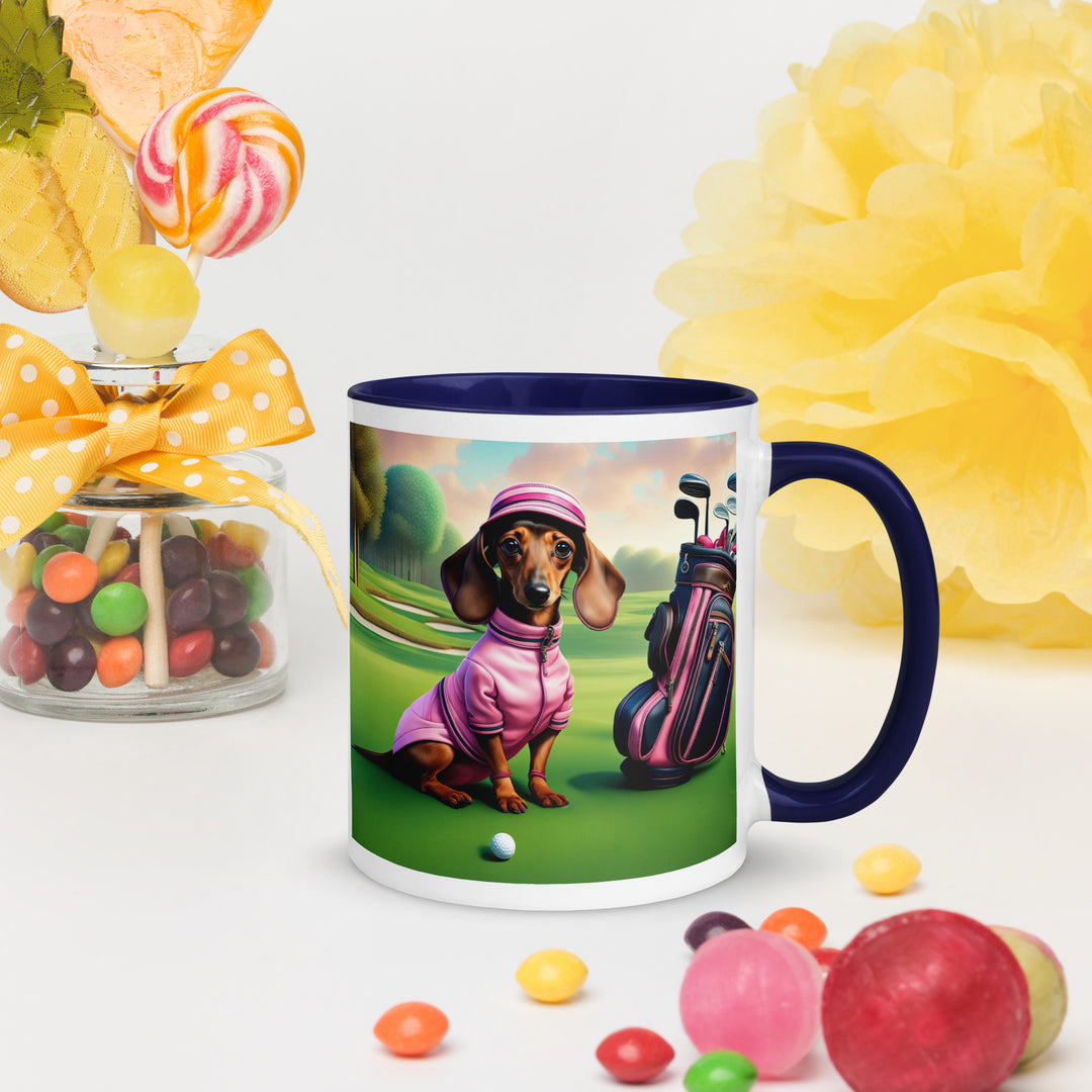 Dachshund Golfer- Mug with Color Inside v4