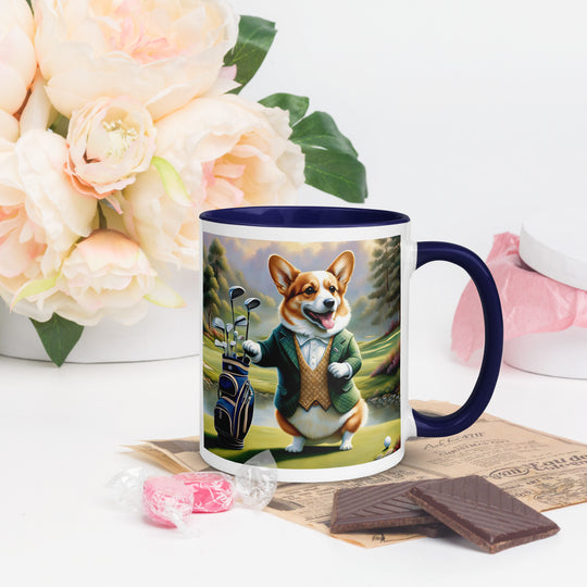 Pembroke Welsh Corgi Golfer- Mug with Color Inside v4