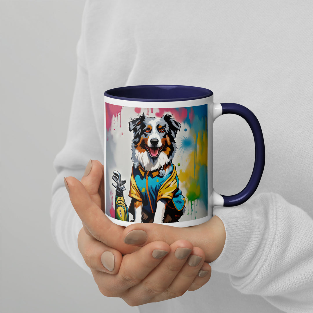 Australian Shepherd Golfer- Mug with Color Inside v3