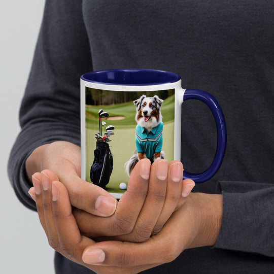 Australian Shepherd Golfer- Mug with Color Inside v4