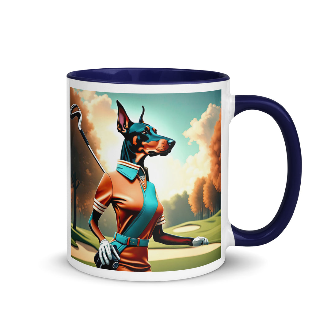 Doberman Pinscher Golfer- Mug with Color Inside