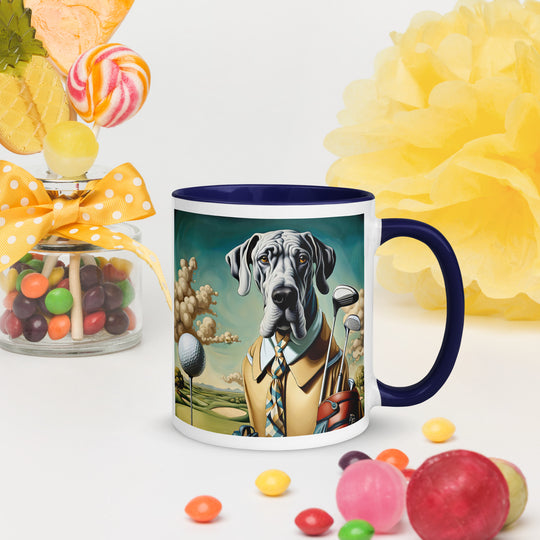 Great Dane Golfer- Mug with Color Inside v2