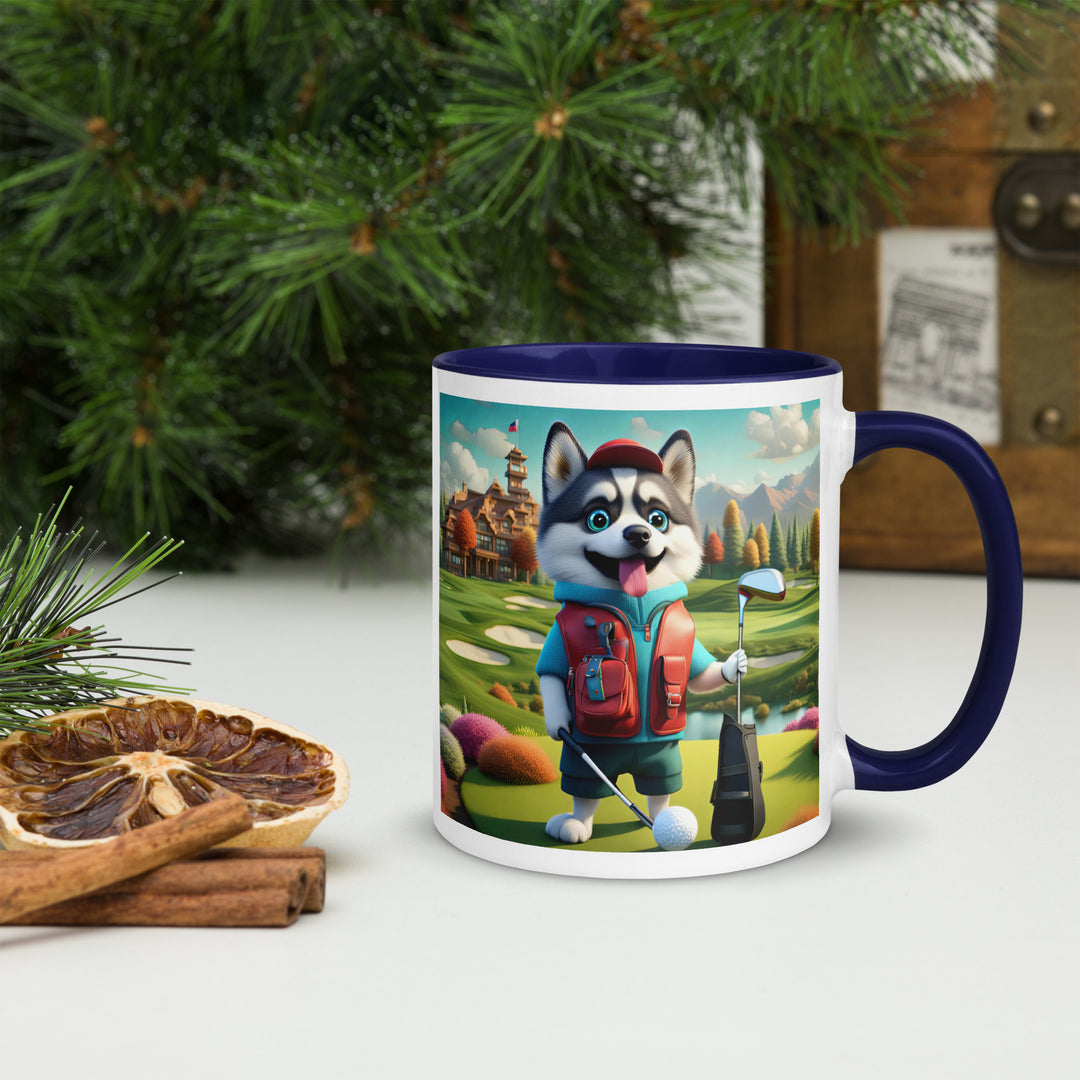 Pomsky Golfer- Mug with Color Inside v6