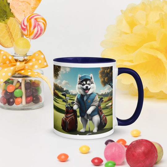 Pomsky Golfer- Mug with Color Inside v9