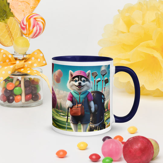 Pomsky Golfer- Mug with Color Inside v13