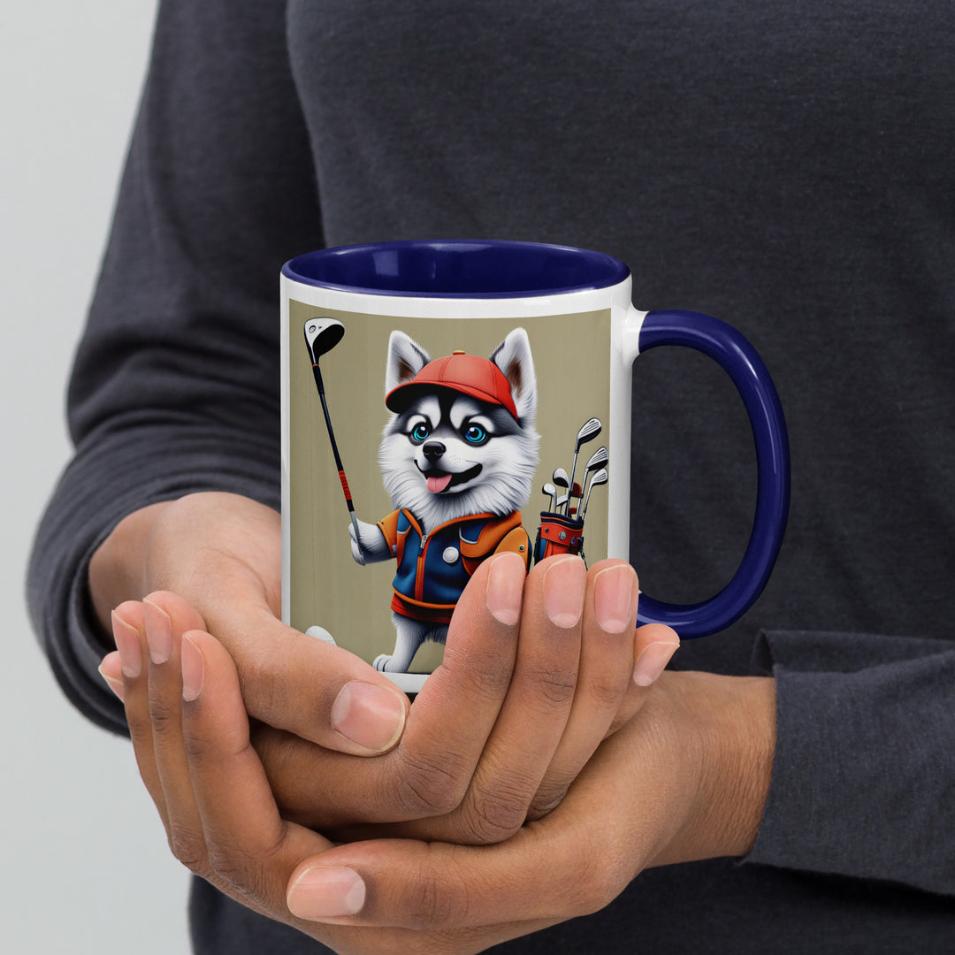 Pomsky Golfer- Mug with Color Inside v14