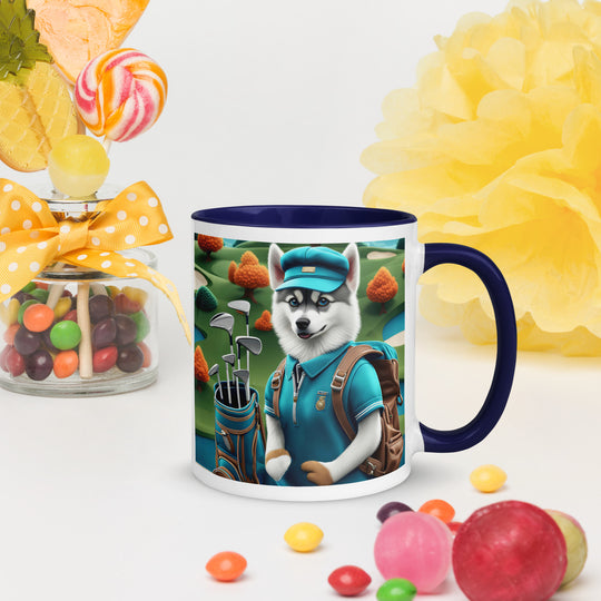 Pomsky Golfer- Mug with Color Inside v15