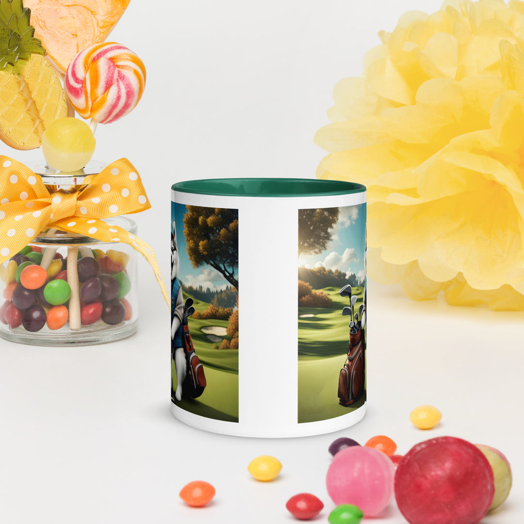 Pomsky Golfer- Mug with Color Inside v9