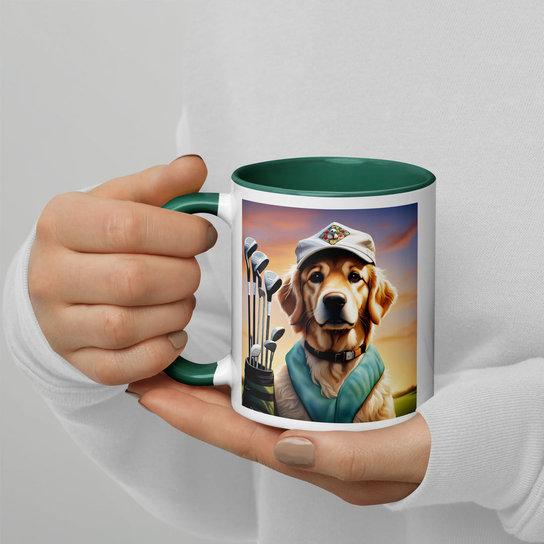 Golden Retriever Golfer- Mug with Color Inside V4