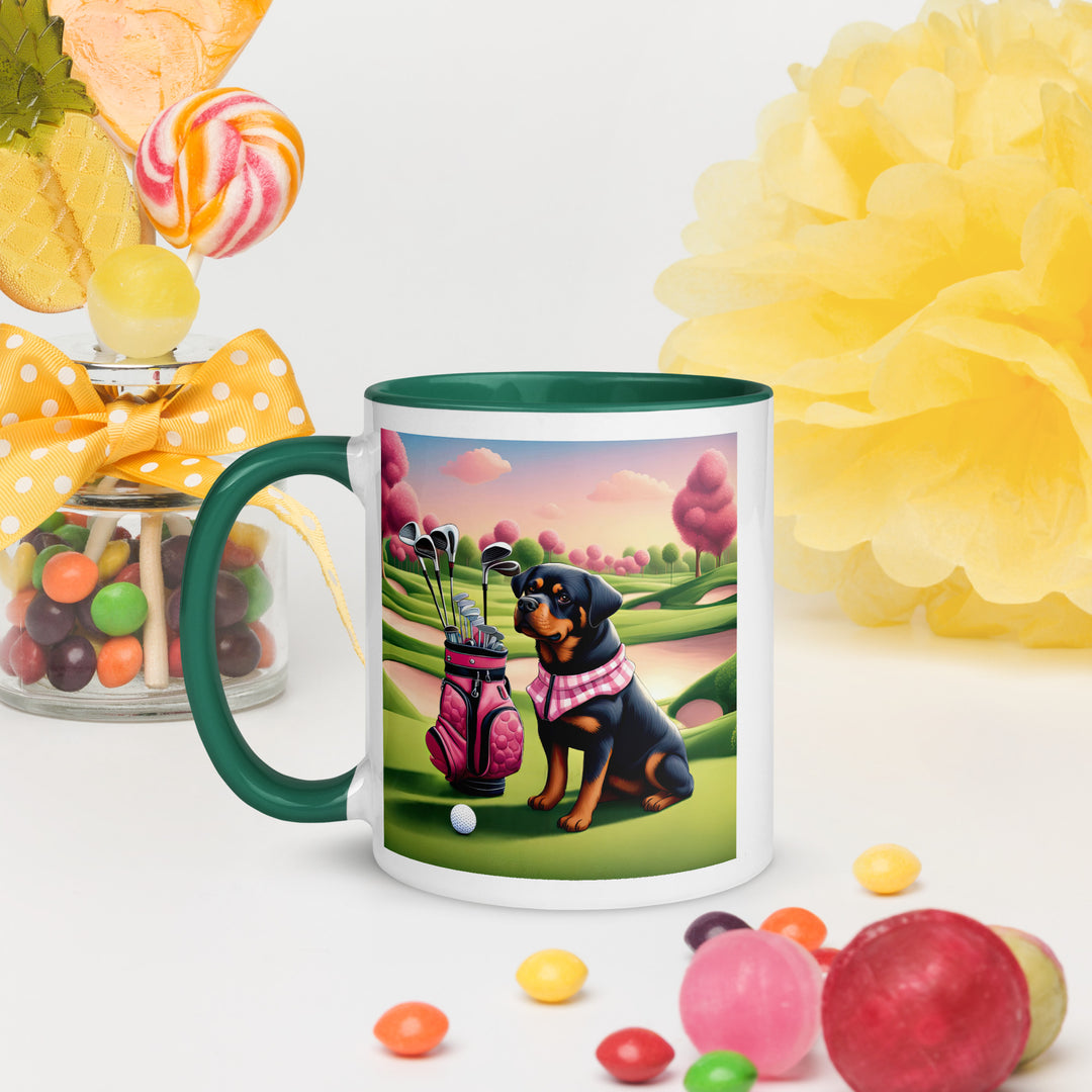 Rottweiler Golfer- Mug with Color Inside