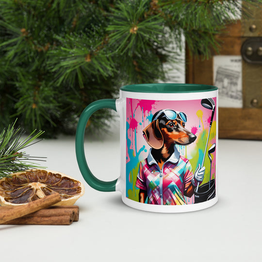 Dachshund Golfer- Mug with Color Inside v2