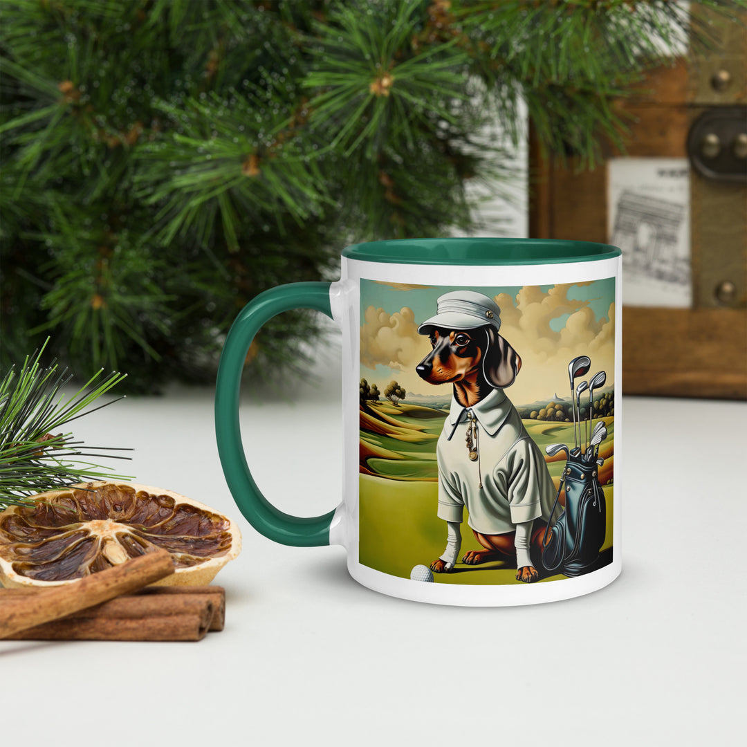 Dachshund Golfer- Mug with Color Inside v3