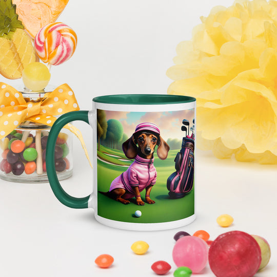 Dachshund Golfer- Mug with Color Inside v4