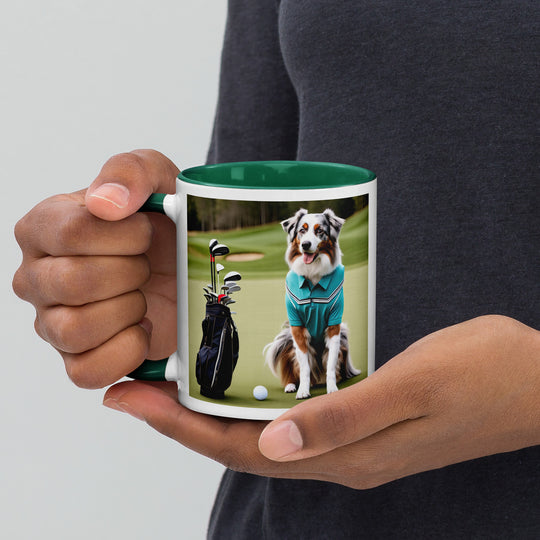 Australian Shepherd Golfer- Mug with Color Inside v4