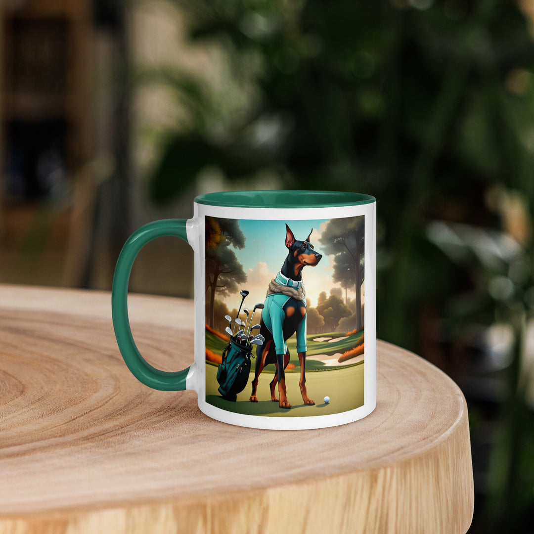 Doberman Pinscher Golfer- Mug with Color Inside v4