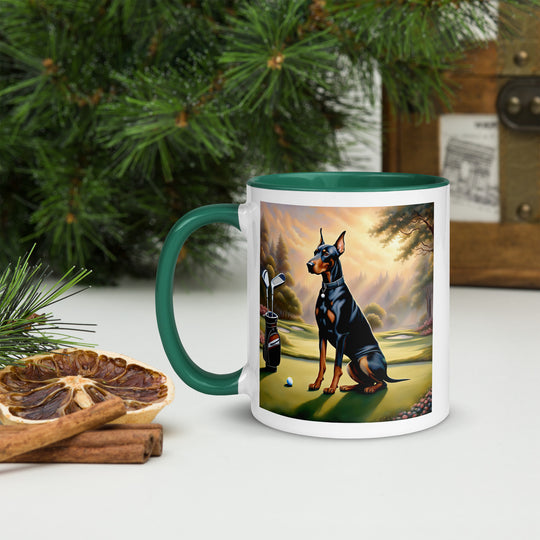 Doberman Pinscher Golfer- Mug with Color Inside v3