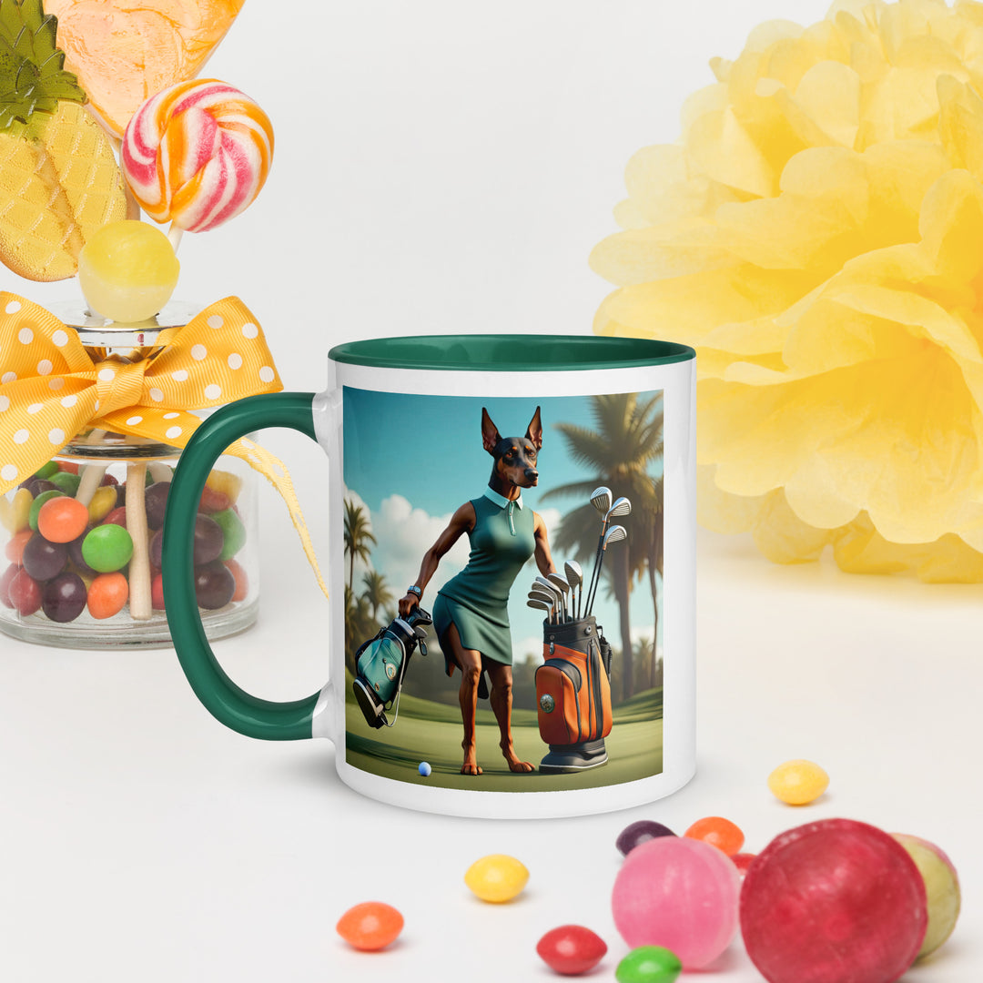 Doberman Pinscher Golfer- Mug with Color Inside v2