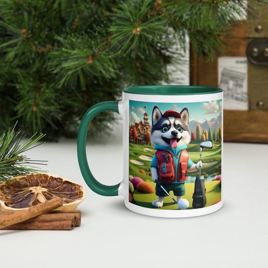 Pomsky Golfer- Mug with Color Inside v6