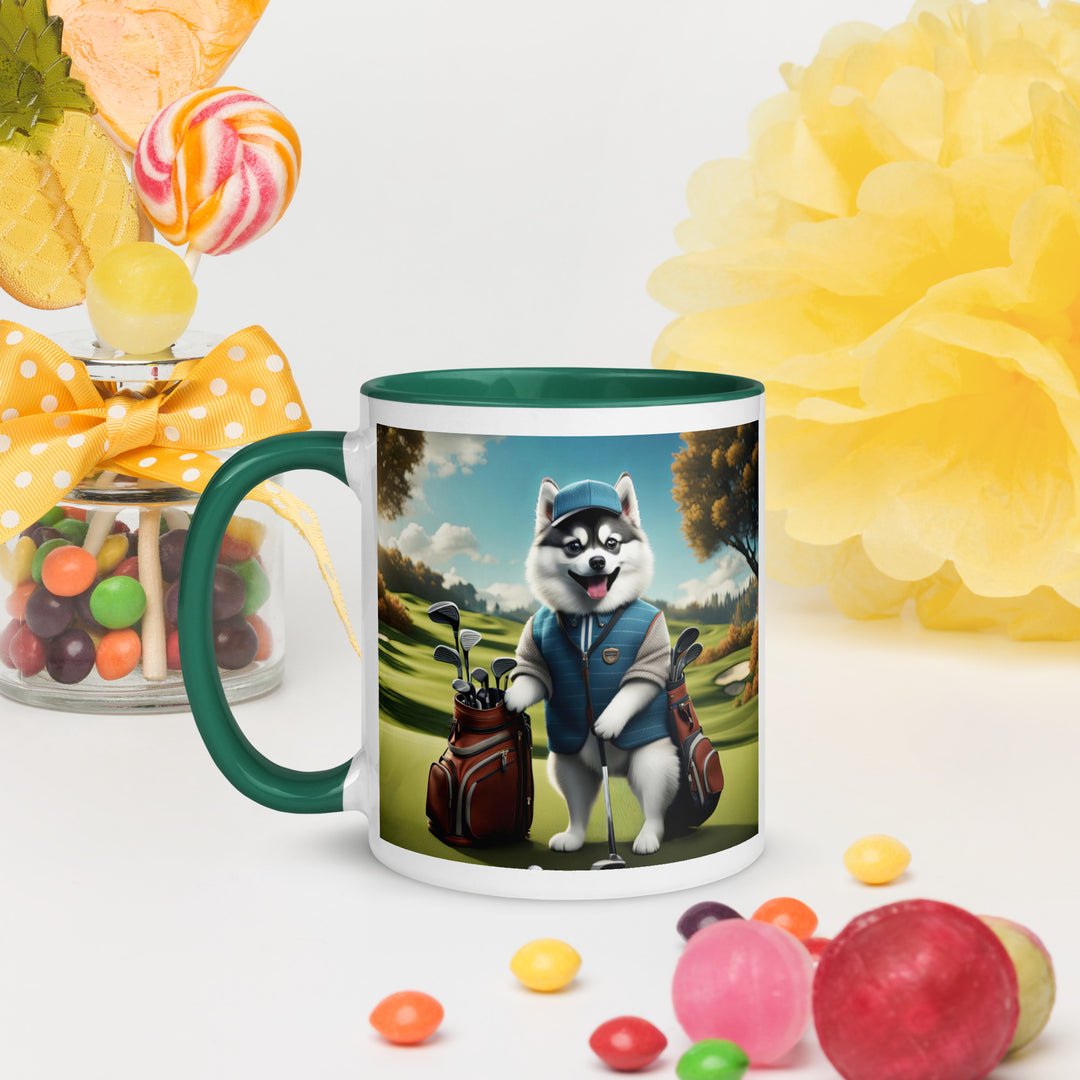 Pomsky Golfer- Mug with Color Inside v9