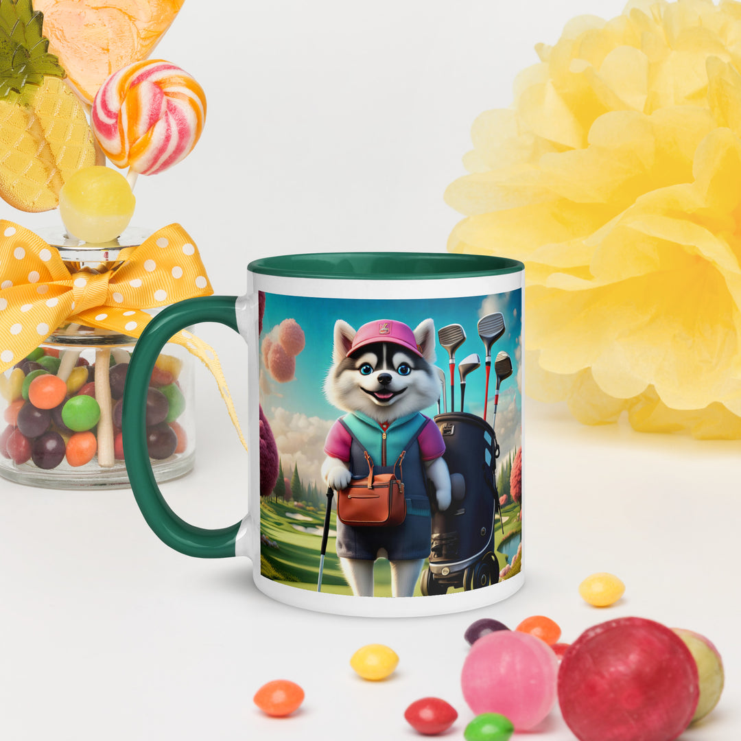 Pomsky Golfer- Mug with Color Inside v13