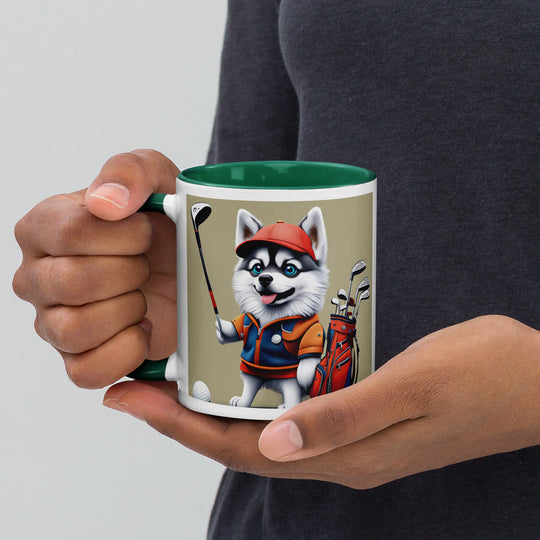 Pomsky Golfer- Mug with Color Inside v14