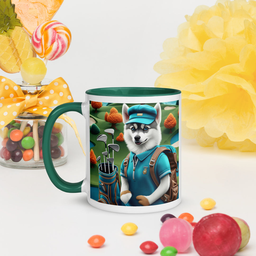 Pomsky Golfer- Mug with Color Inside v15