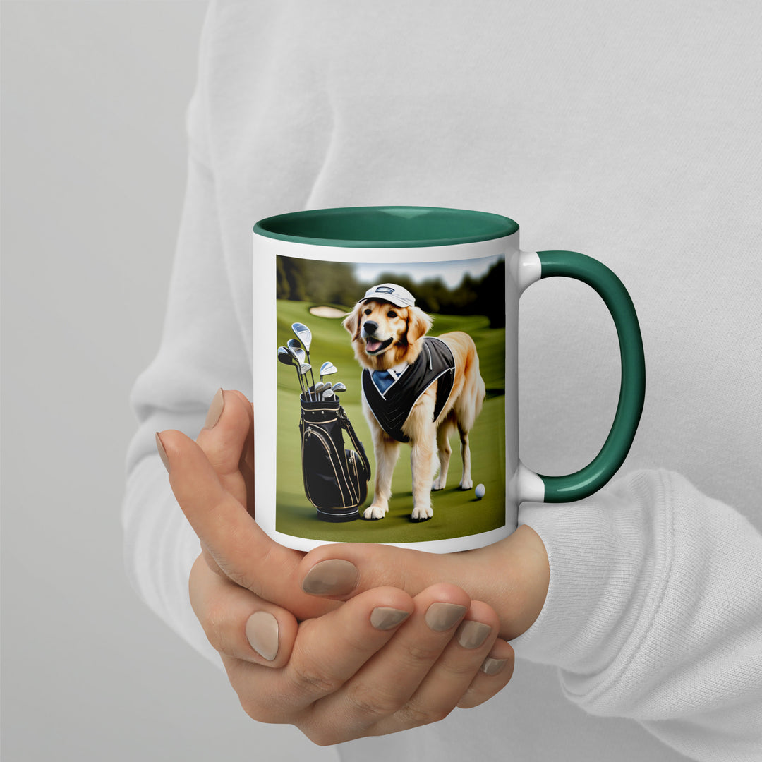 Golden Retriever Golfer- Mug with Color Inside V3