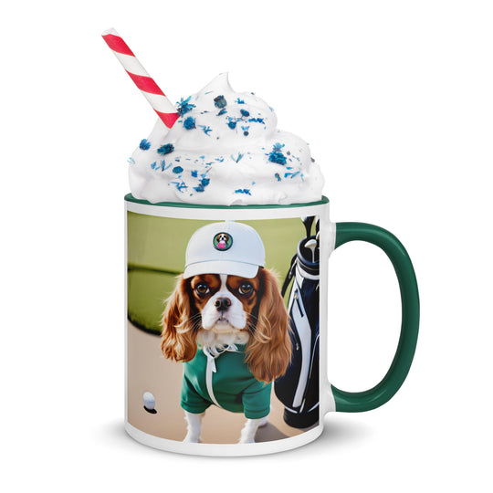 Cavalier King Charles Spaniel Golfer- Mug with Color Inside v4