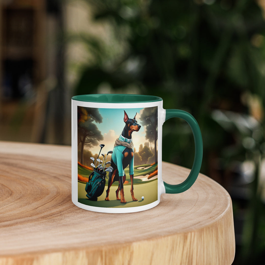 Doberman Pinscher Golfer- Mug with Color Inside v4