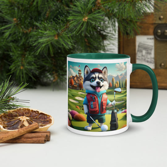 Pomsky Golfer- Mug with Color Inside v6