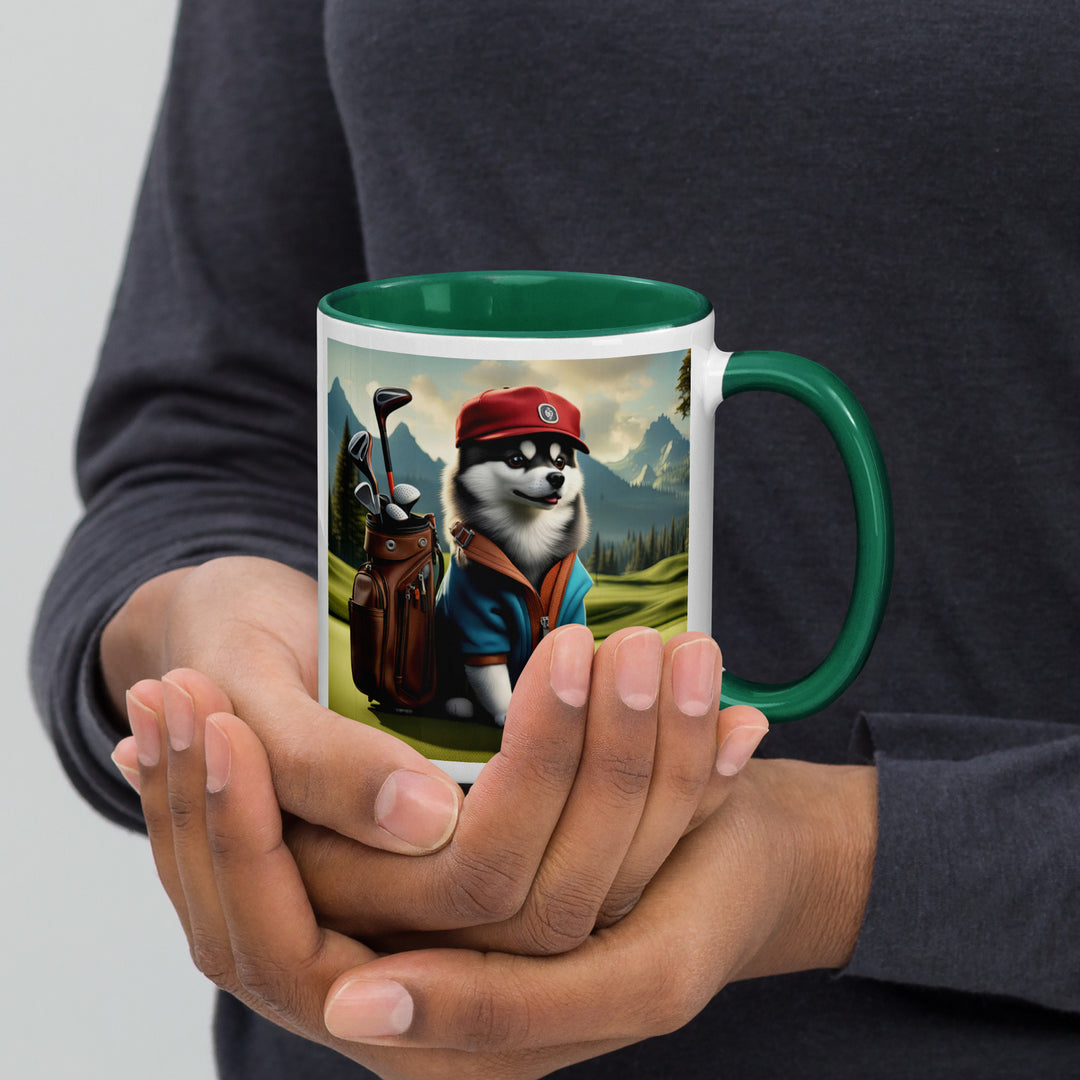 Pomsky Golfer- Mug with Color Inside v7