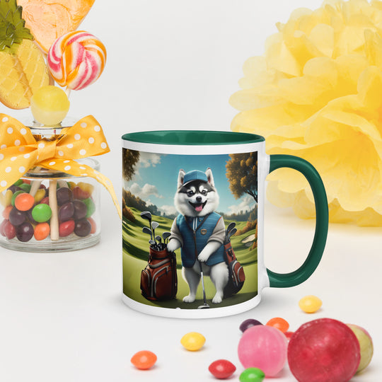 Pomsky Golfer- Mug with Color Inside v9