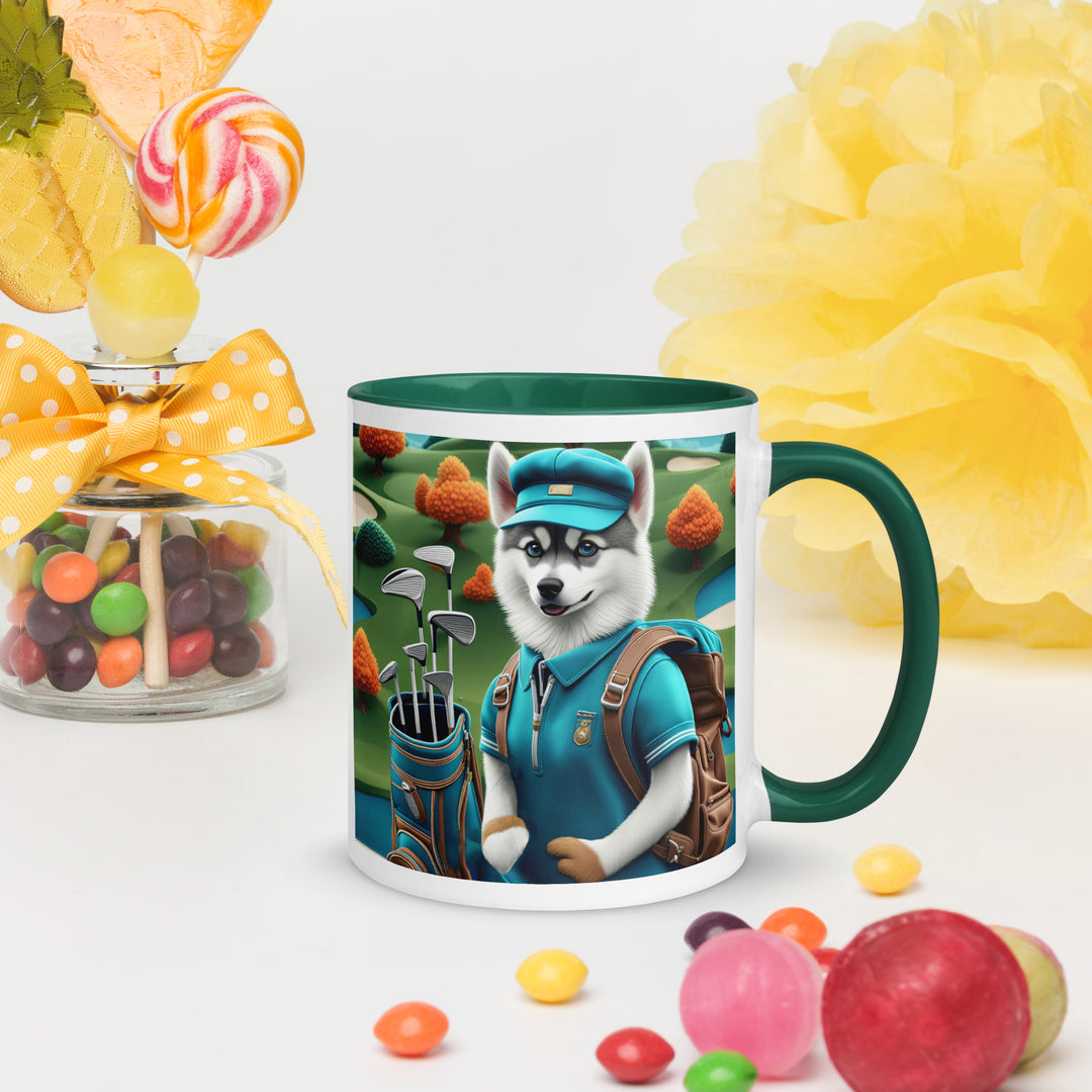 Pomsky Golfer- Mug with Color Inside v15