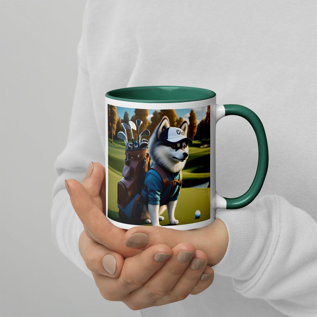 Pomsky Golfer- Mug with Color Inside v10