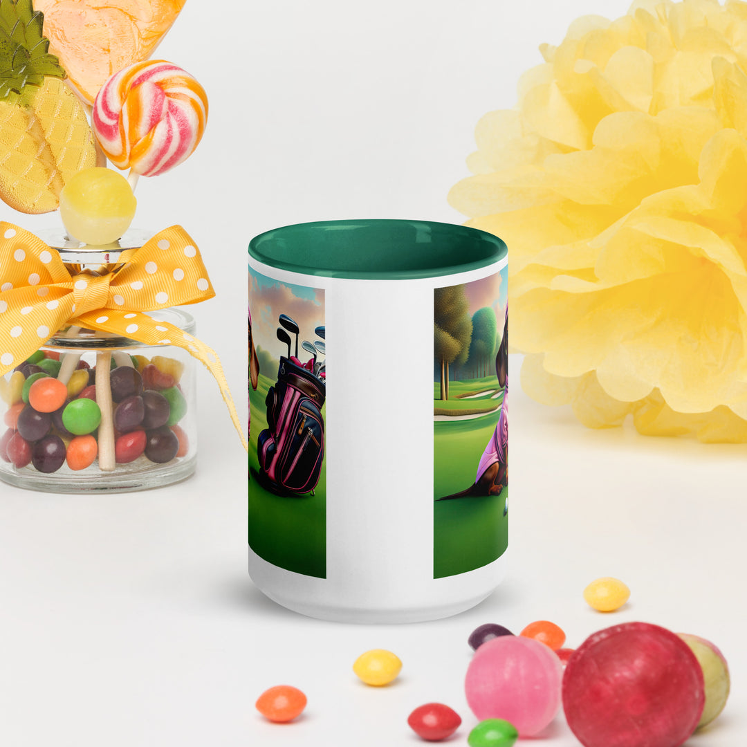 Dachshund Golfer- Mug with Color Inside v4