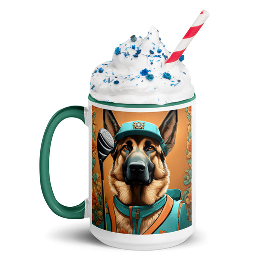 German Shepherd Golfer- Mug with Color Inside V2