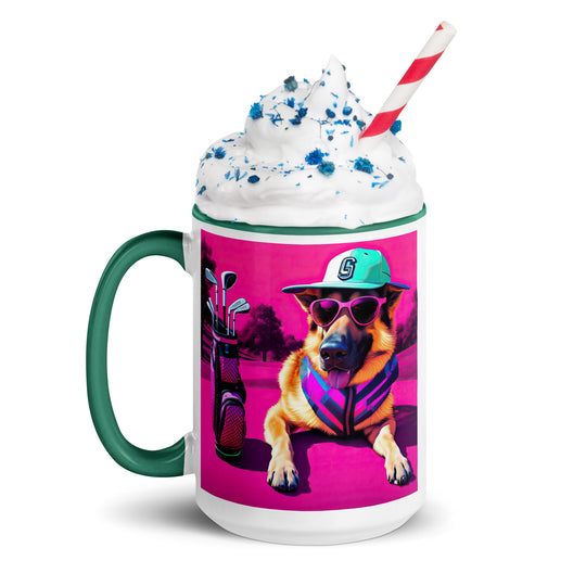 German Shepherd Golfer- Mug with Color Inside V8