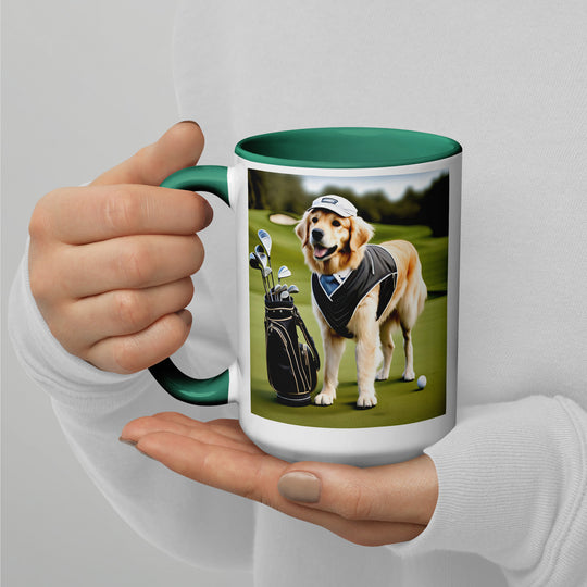 Golden Retriever Golfer- Mug with Color Inside V3