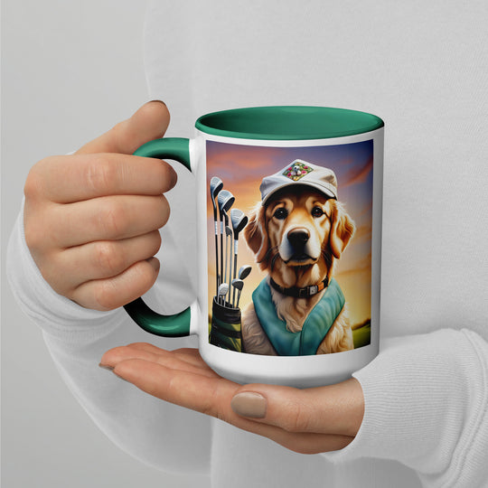 Golden Retriever Golfer- Mug with Color Inside V4