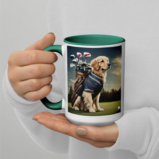 Golden Retriever Golfer- Mug with Color Inside V5