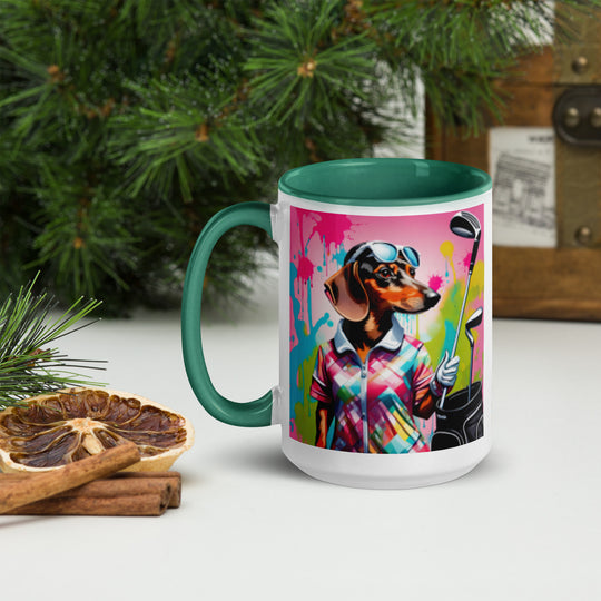 Dachshund Golfer- Mug with Color Inside v2