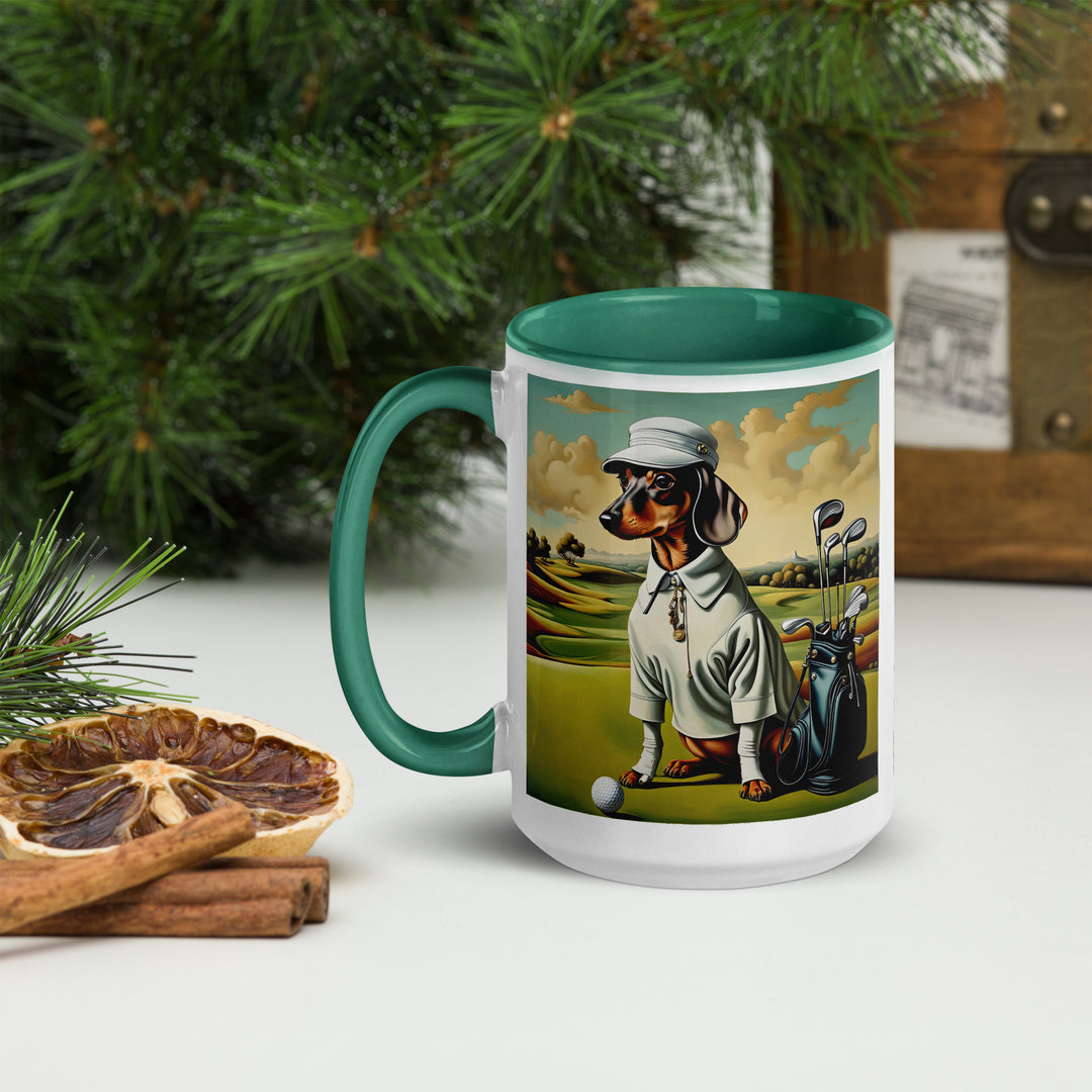 Dachshund Golfer- Mug with Color Inside v3