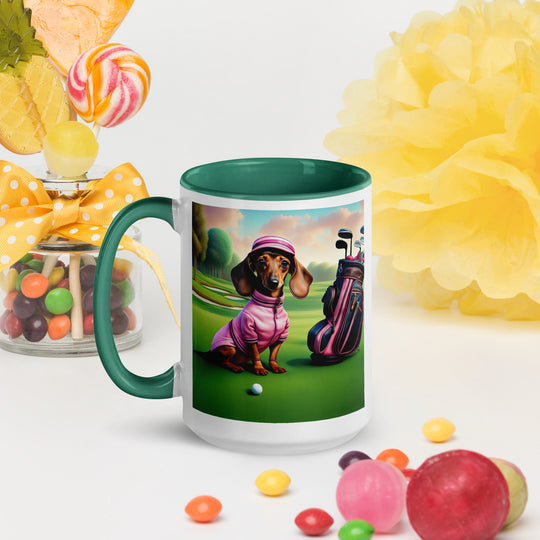 Dachshund Golfer- Mug with Color Inside v4