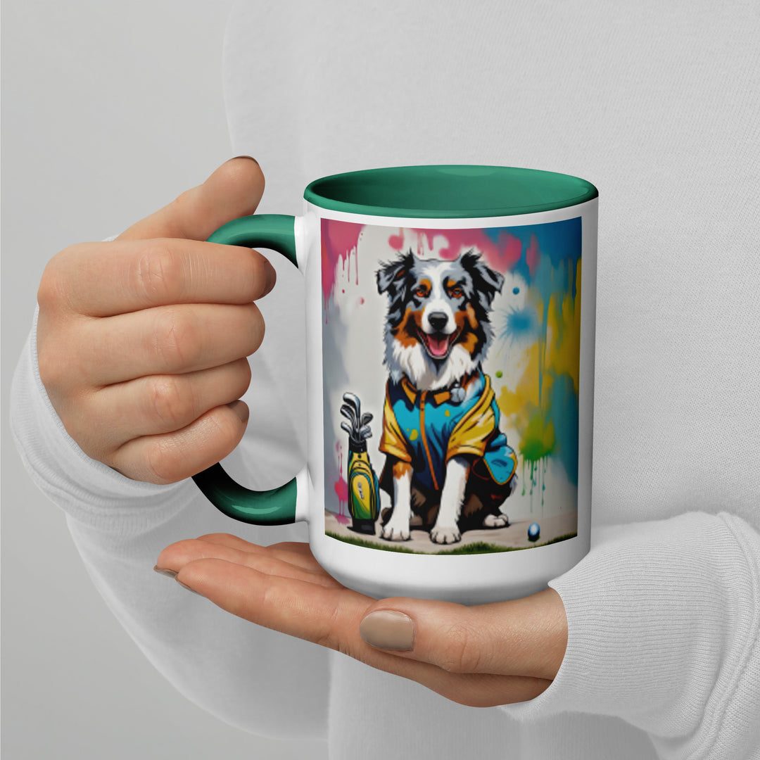 Australian Shepherd Golfer- Mug with Color Inside v3