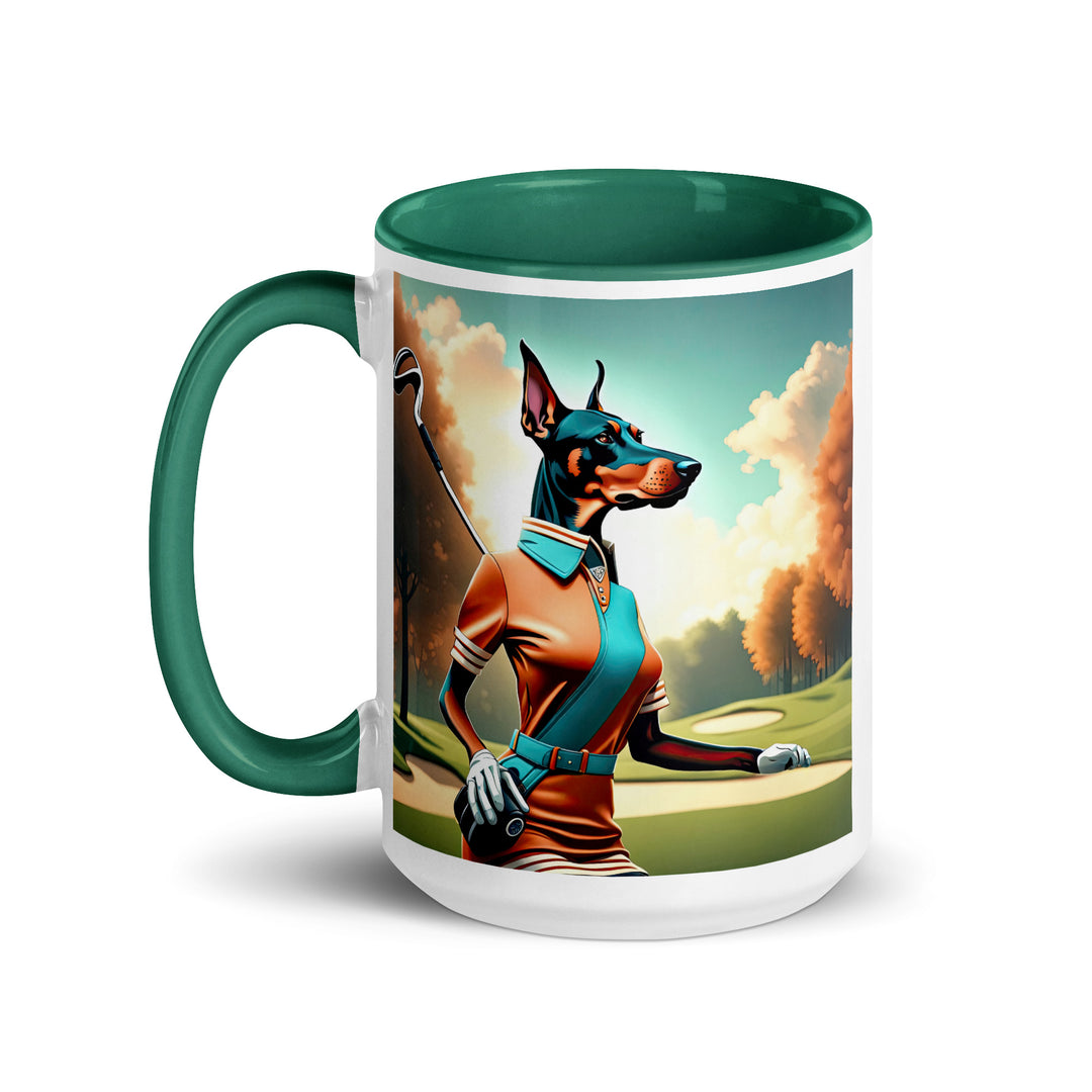 Doberman Pinscher Golfer- Mug with Color Inside