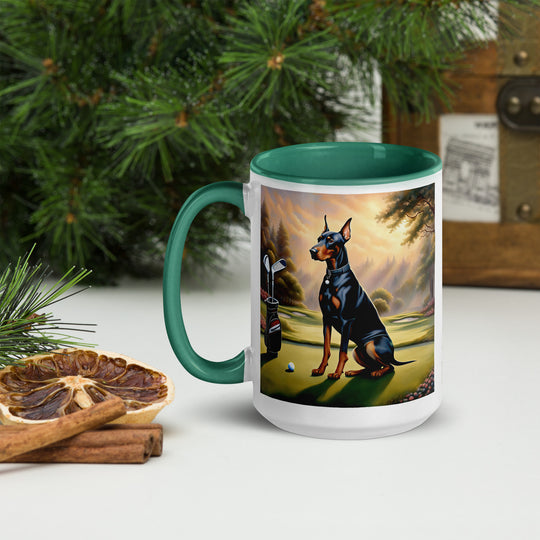 Doberman Pinscher Golfer- Mug with Color Inside v3